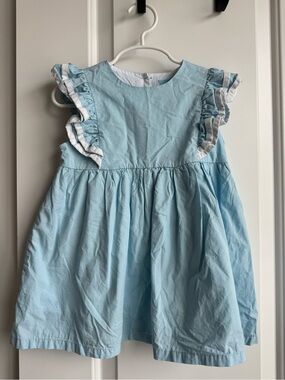 Classic Whimsy | Blue & White Flutter Sleeve Dress 3T Dress